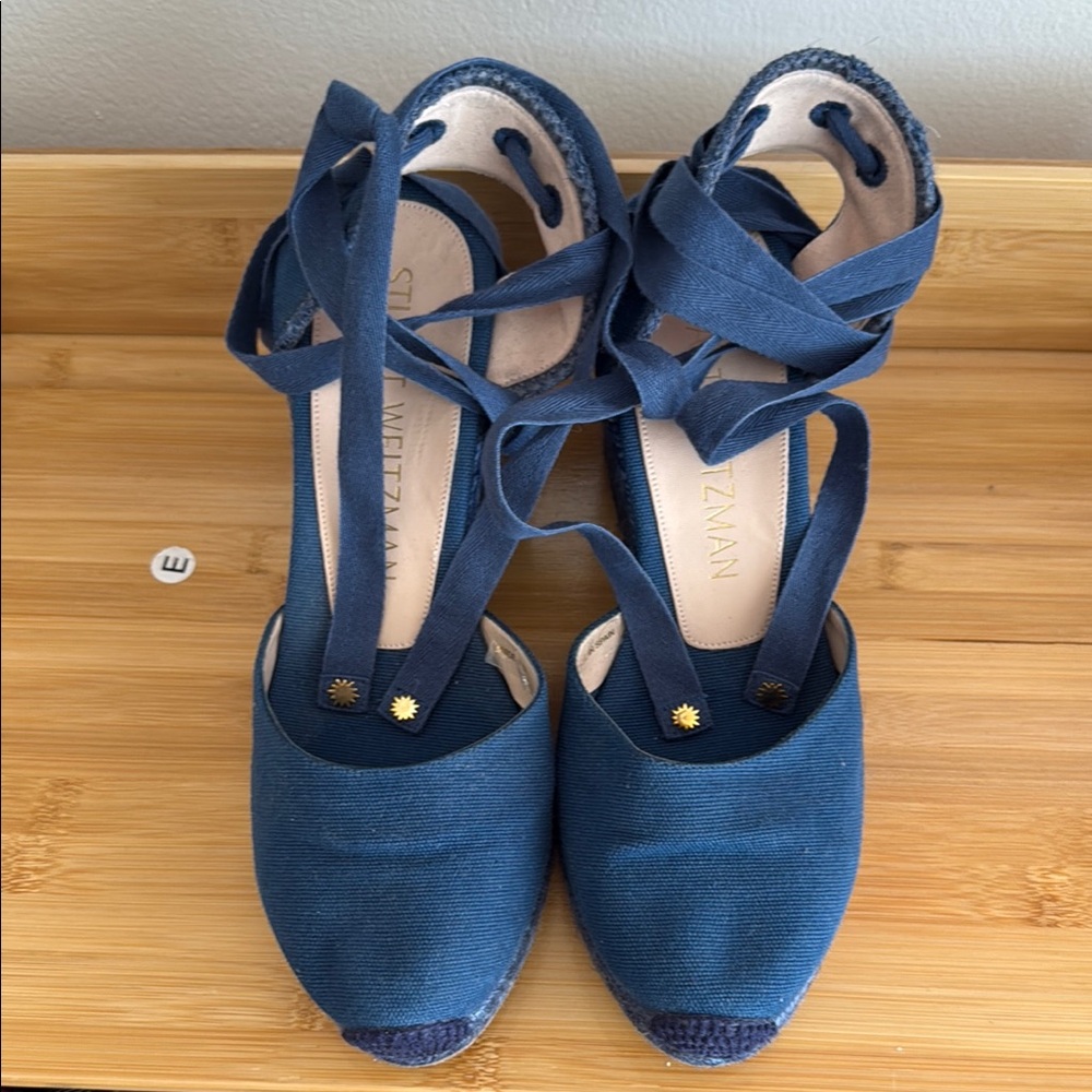 Stuart Weitzman Navy Espadrille Wedges